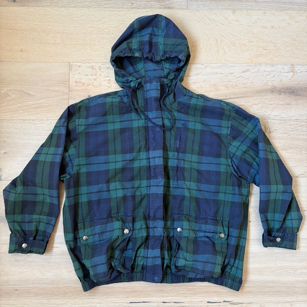 Lauren Ralph Lauren Plaid Hooded Jacket Blackwatch Sz S Y2K Vintage Retro *W4